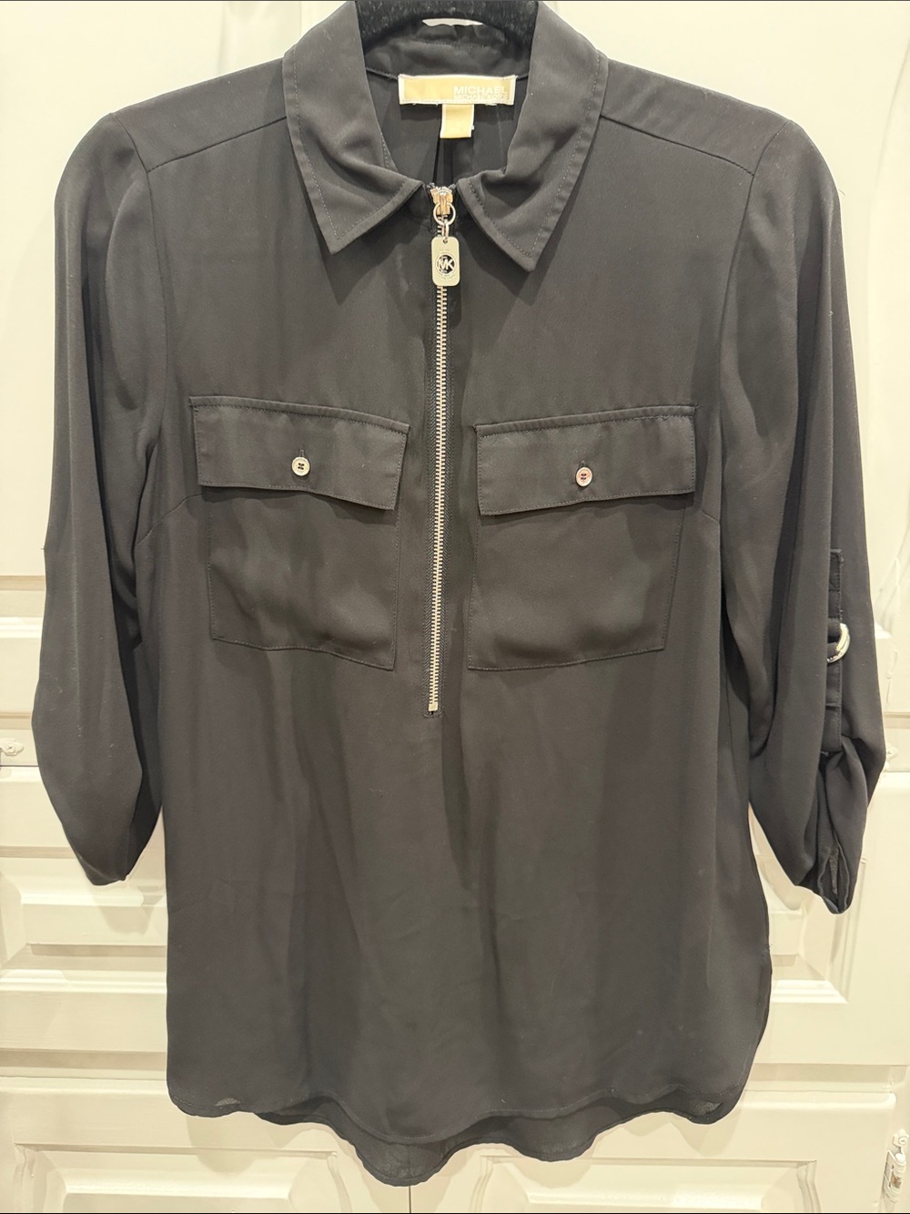 MICHAEL Michael Kors Black Half-Zip Utility Shirt